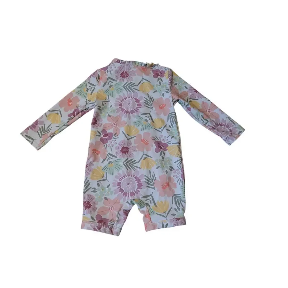 CARTER'S floral ruffled long sleeve baby girls swim suit, 9 Mos